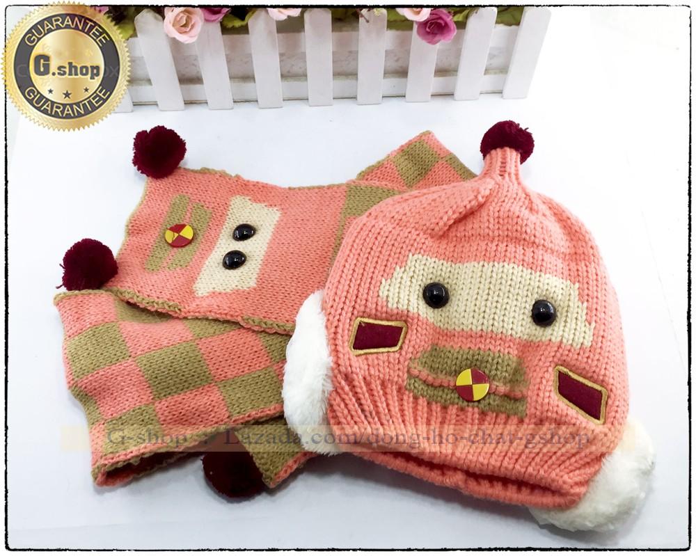 SET MŨ+KHĂN LEN 2 LỚP LÓT LÔNG CỪU ẤM ÁP CHO BÉ