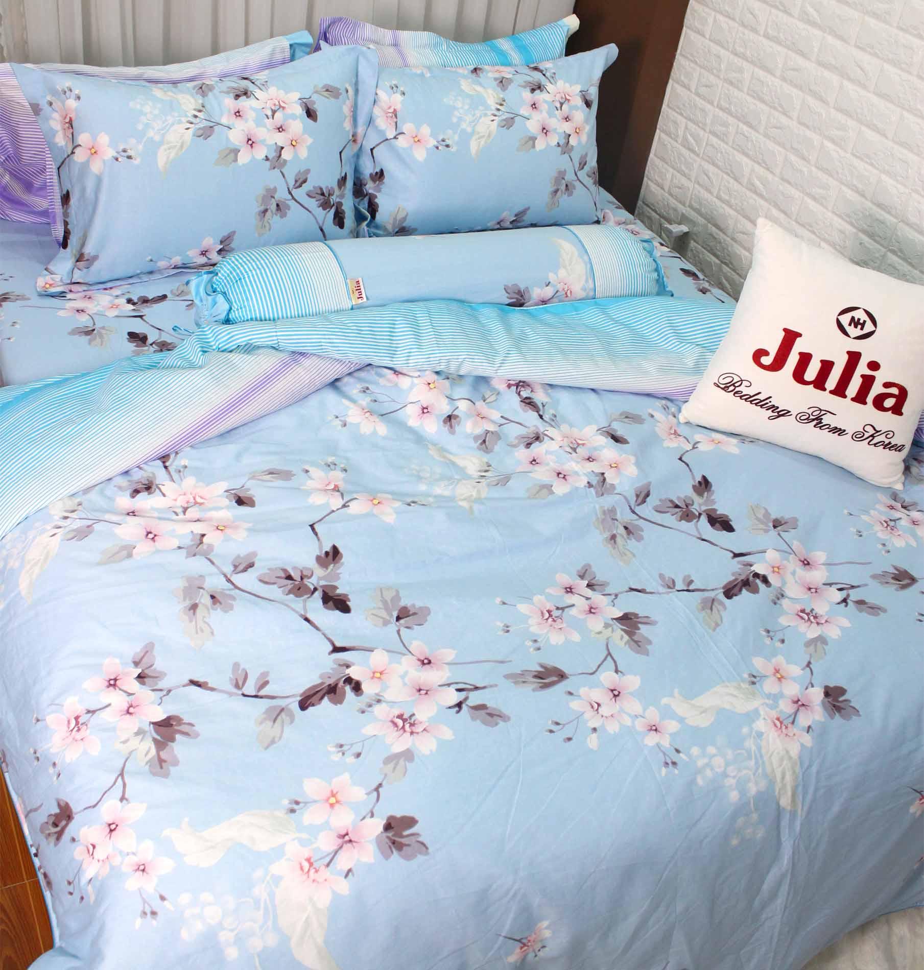 Bộ chăn ga gối drap giường 100% cotton sợi bông Hàn Quốc Julia 254 (bộ 4 món không chăn)
