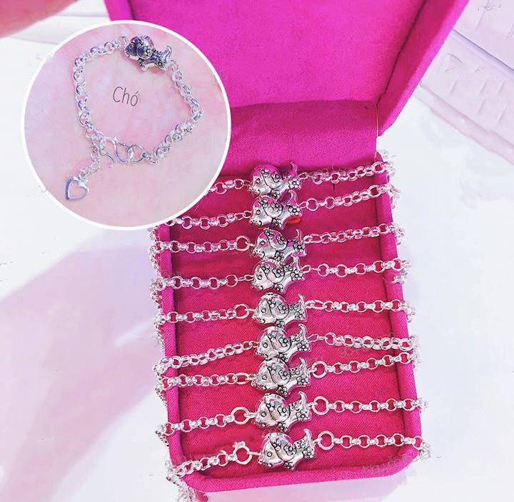 Lắc tay bạc mix charm con giáp bạc cho bé yêu