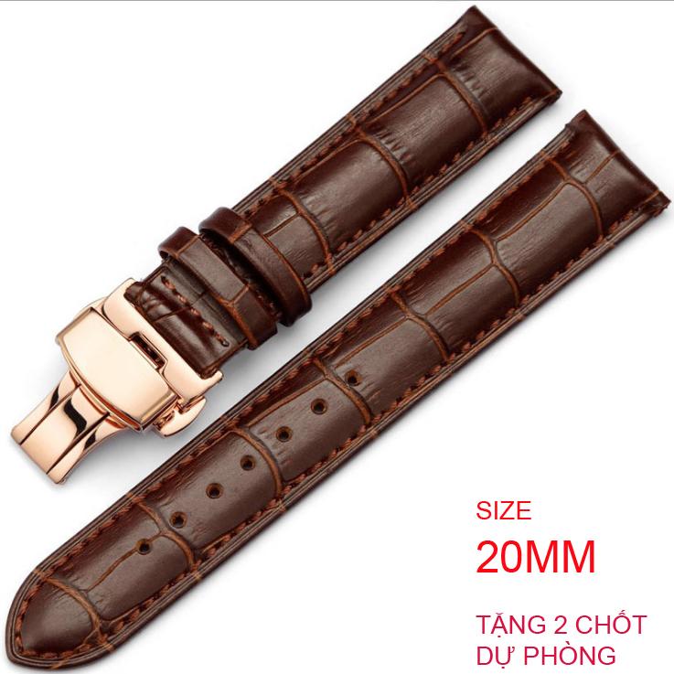 [HCM]Dây đồng hồ da bò cao cấp OULANG size 20mm ( Da Nâu) kèm khóa bướm thép không gỉ 316L (Vàng hồng)