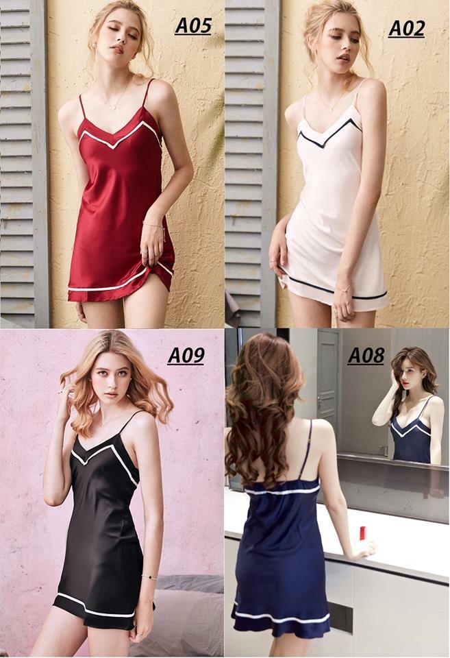 [HCM]Đầm ngủ phi lụa sọc viền