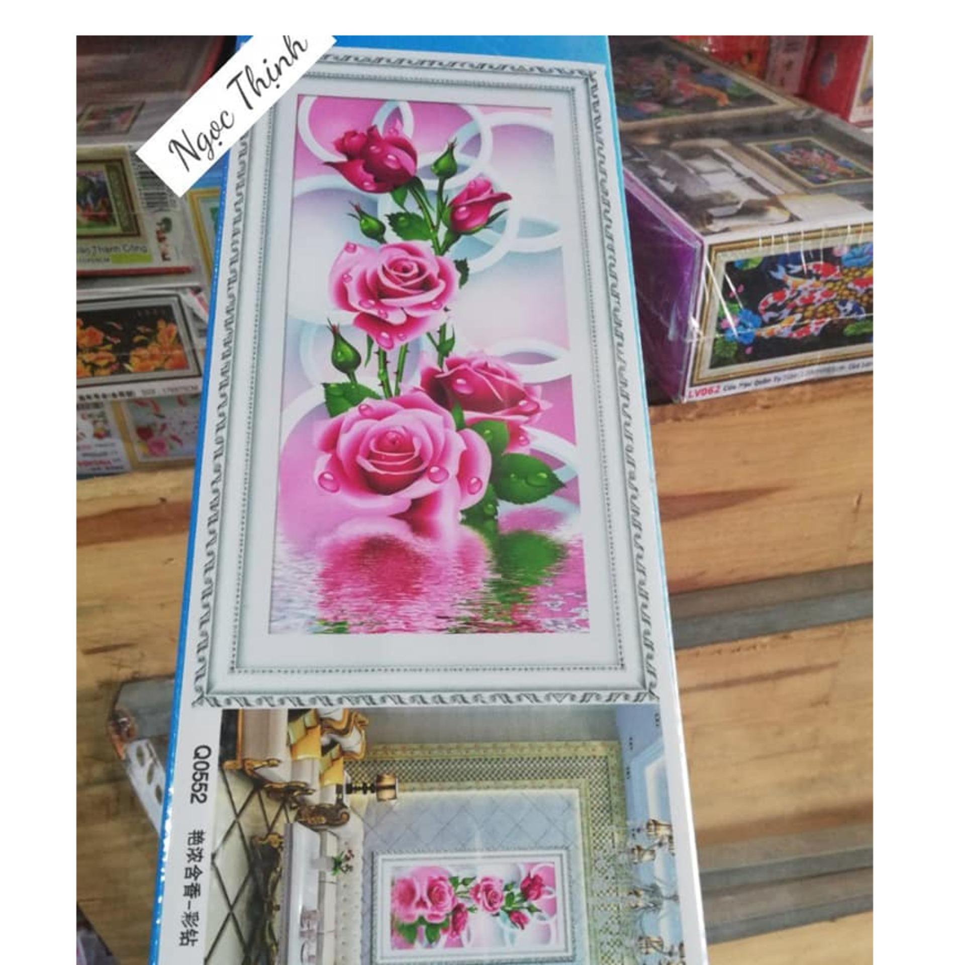 Tranh đính đá hoa hồng- q0552- 60 x 120 cm- ngocthinhshop