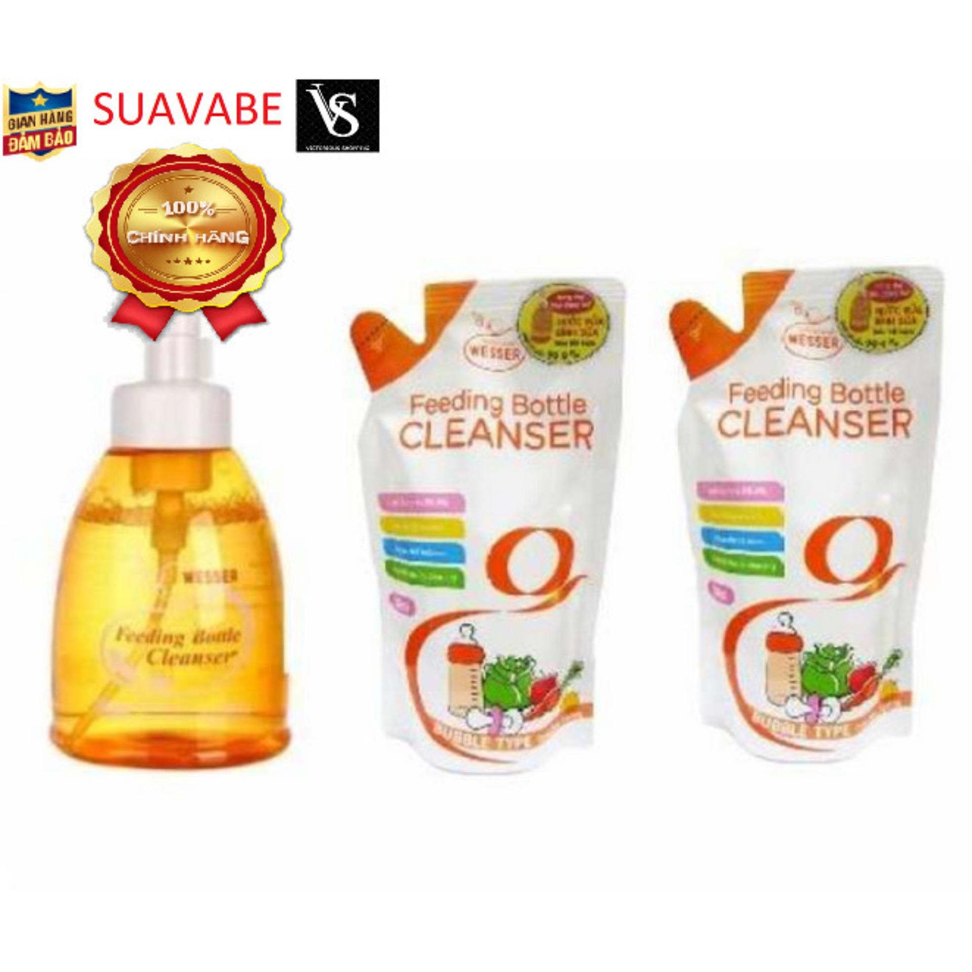 Bộ 1 chai + 2 túi nước rửa bình sữa Wesser x 500ml