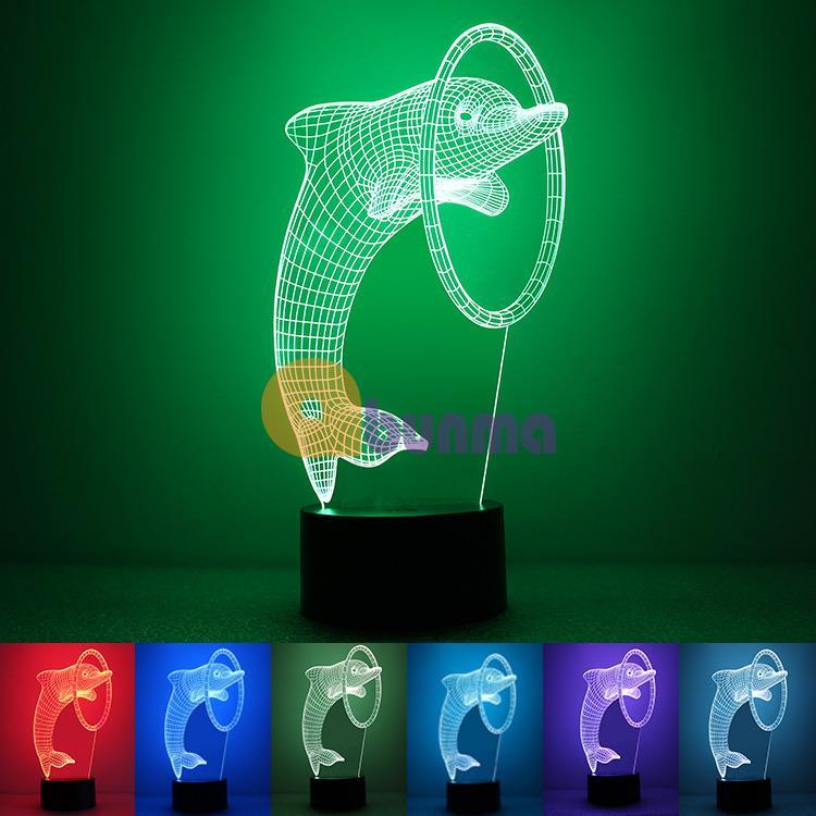Đèn ngủ 3D, đèn ngủ cá heo 7 màu cao cấp