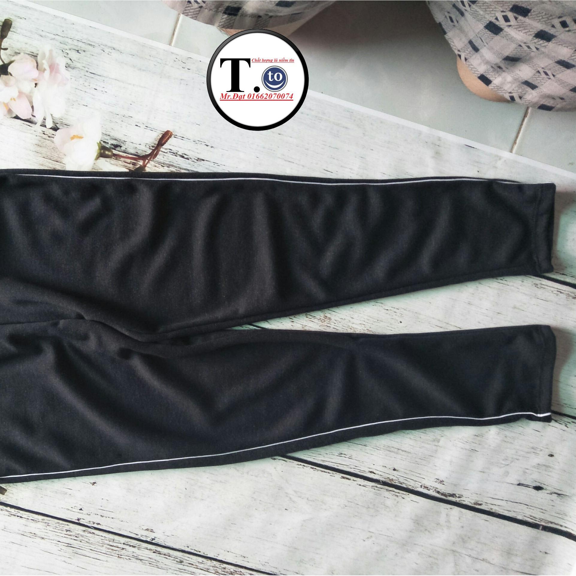 [HCM]Quần thun nữ - legging màu ĐEN BỤI (Ôm body viền sọc TRẮNG)