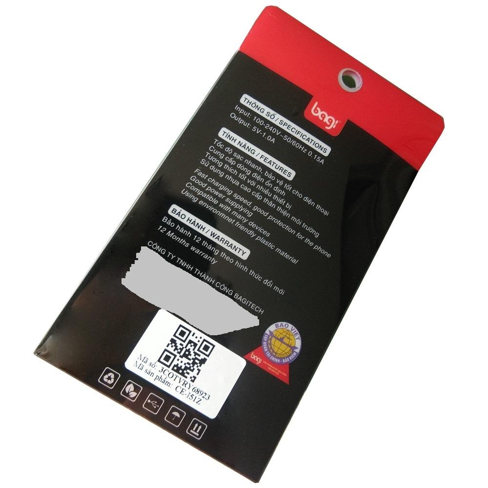 Combo sạc cho iPhone I51Z Bagi màu trắng, cáp dài 1m