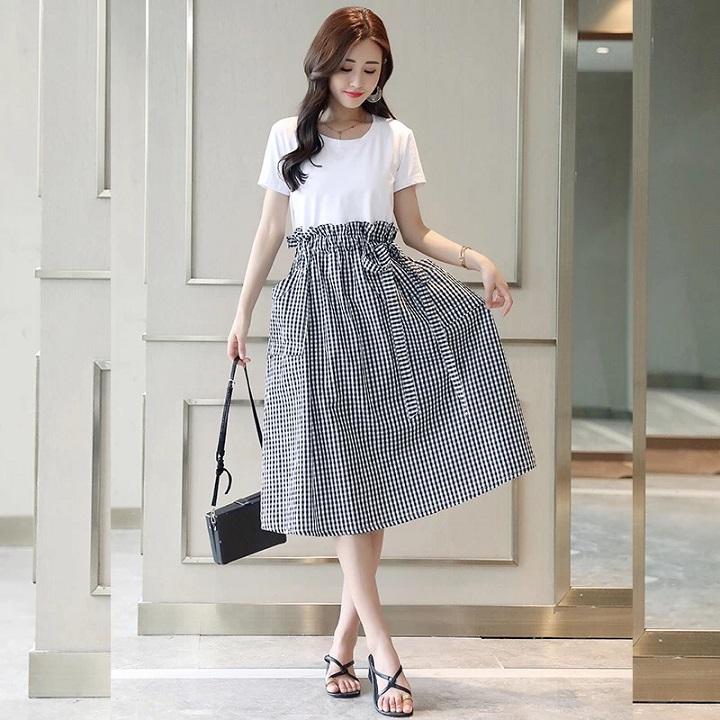 SK16N-CHÂN VÁY CARO THUN THẮT EO S-6XL