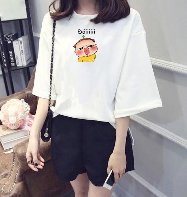 Áo thun tay lỡ form rộng nữ Hàn Quốc in hình Quỳnh aka dễ thương vải dày mịn SEOUTL167