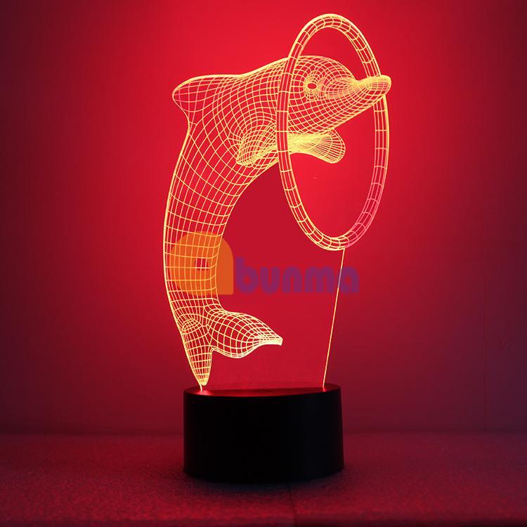 Đèn ngủ 3D, đèn ngủ cá heo 7 màu cao cấp