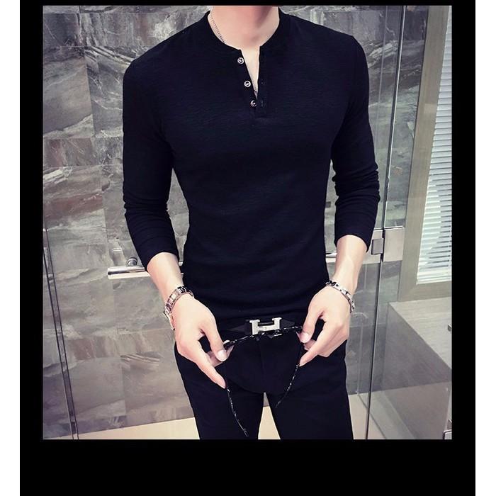 ÁO THUN TAY DÀI BODY CỔ TÀU PHỐI NÚT_D286