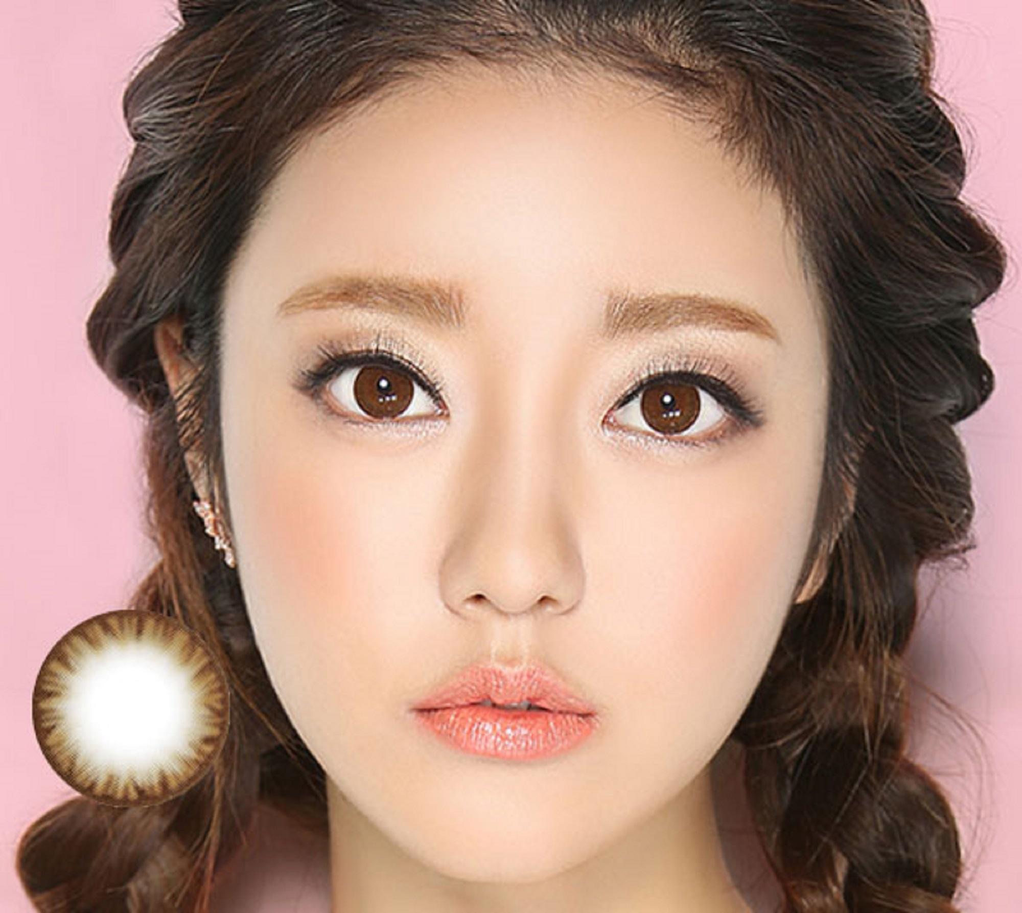 Combo Contact Lens Brown Color Eye Accessory Yearly 0 Degree Korea 1 Gift Lenses Container Case (MS:105)