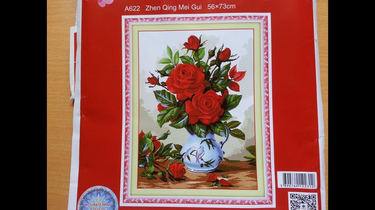 Tranh thêu chữ thập cao cấp bình hoa hồng A622