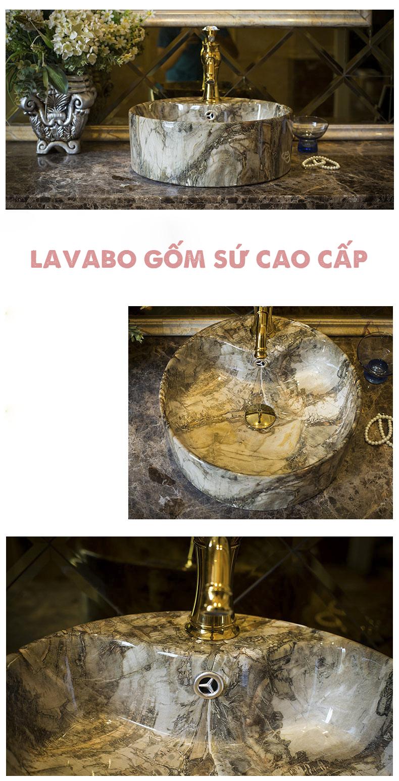 Chậu rửa lavabo gốm sứ nghệ thuật LAV008 – Họa tiết vân đá sáng tạo