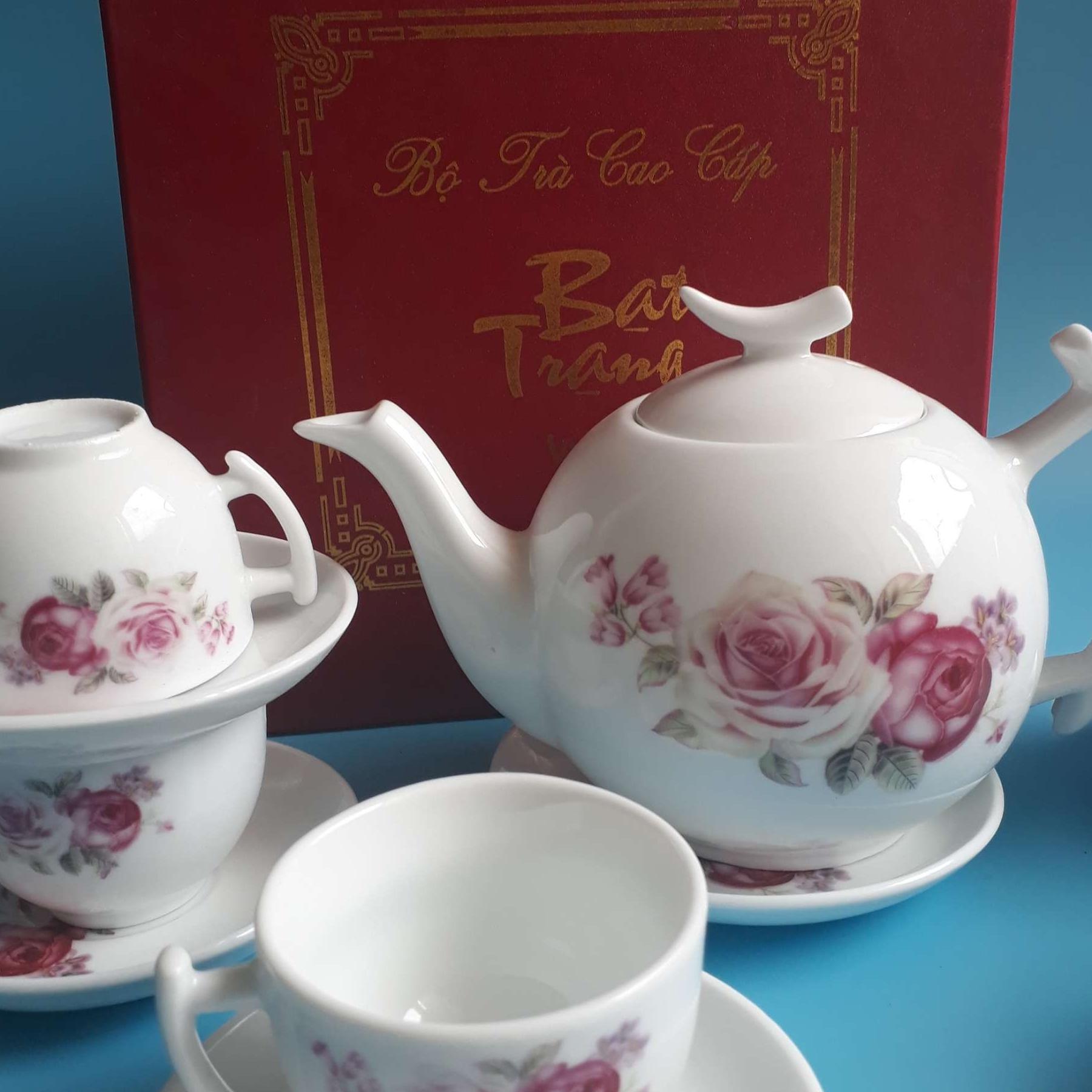 Bộ ấm chén uống trà Bát Tràng ( trắng)