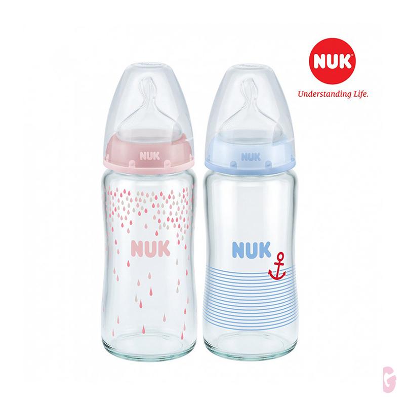 Bình sữa nuk cổ rộng thủy tinh 240ml núm ti silicone s1 -m nu66128 - binh sua