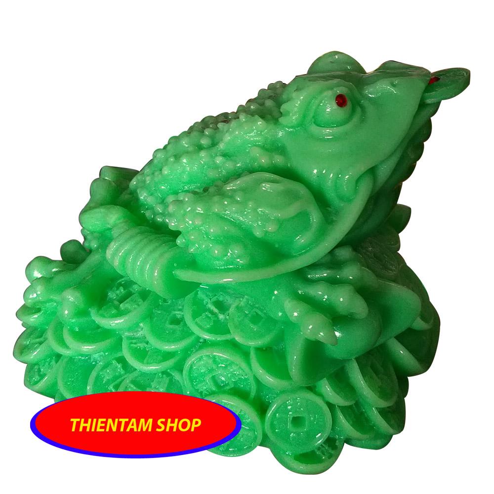 Cóc ba chân Thiềm Thừ ngậm tiền vàng chiêu giữ tài lộc đá xanh CXND14