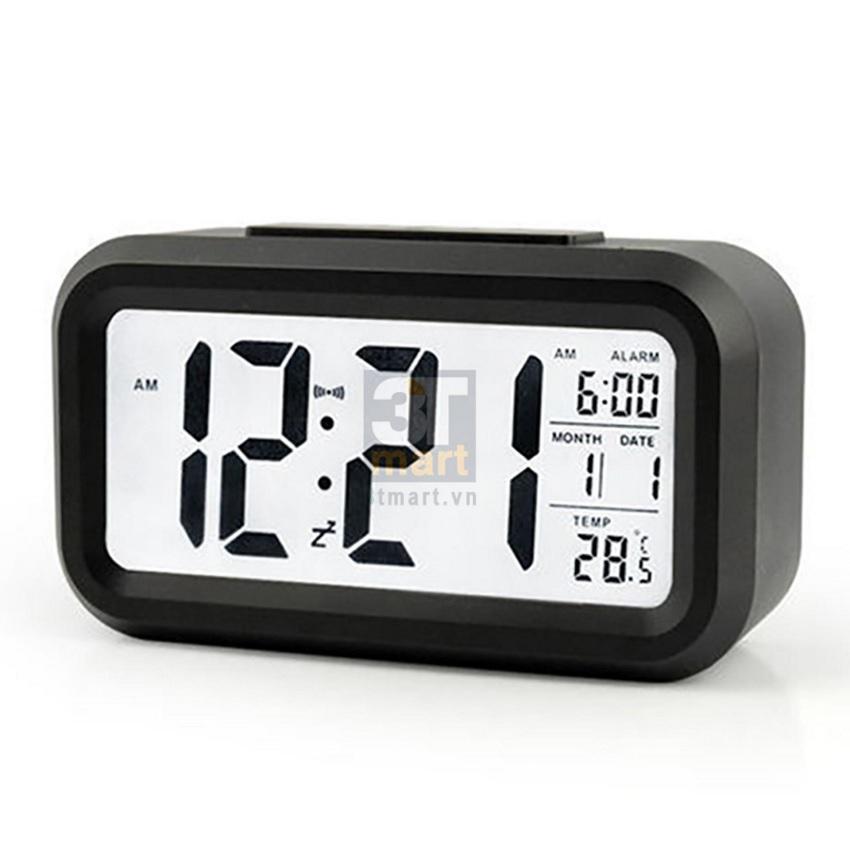 Đồng hồ báo thức kỹ thuật số với đèn LED nền cảm biến đa chức năng LC01 màu đen