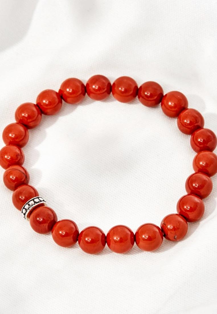 Vòng Tay Đá Red Jasper Charm Bạc Thái