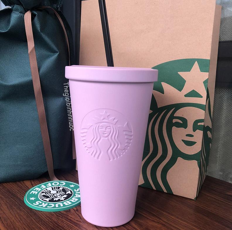 Ly Cold Cup Giữ Nhiệt Starbucks Xanh Dương Hồng Đen Kèm Ống Hút Và Cọ B287