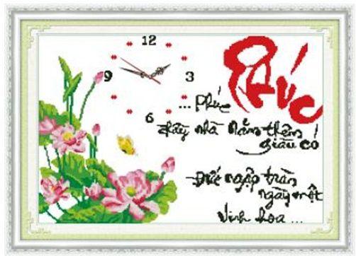 Tranh thêu chữ thập đồng hồ chữ phúc 222832