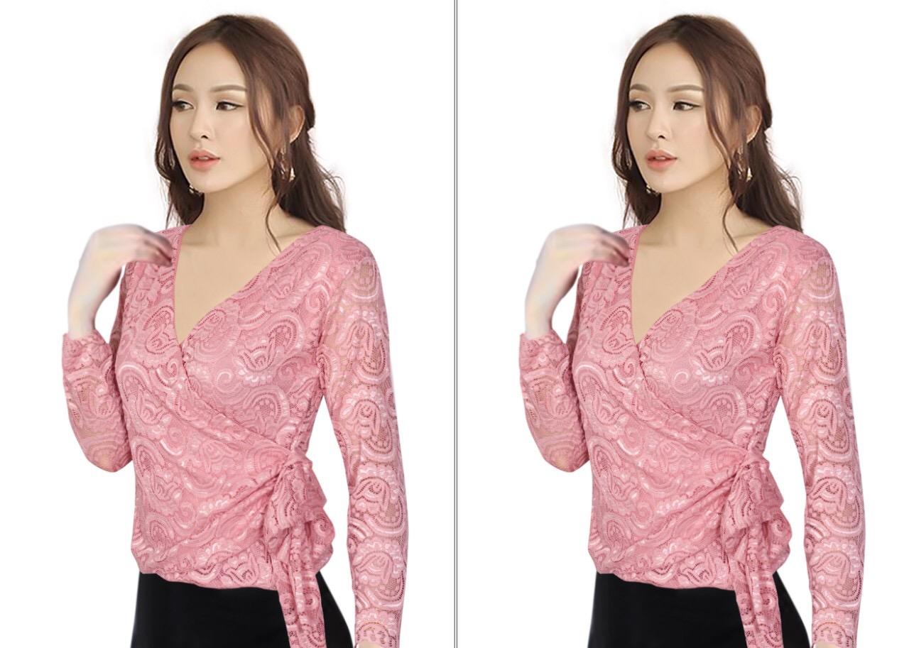 Aó ren eo đính nơ tay lỡ ( hồng)