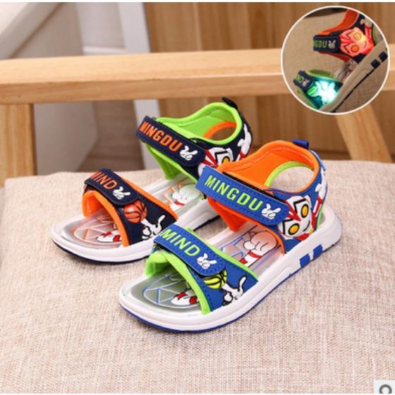 Dép sandal siêu nhân có đèn 3-7 tuổi- xanh