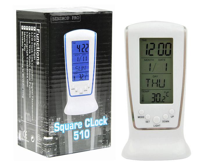 Đồng hồ nhiệt kế để bàn có Led Square Clock DS-510