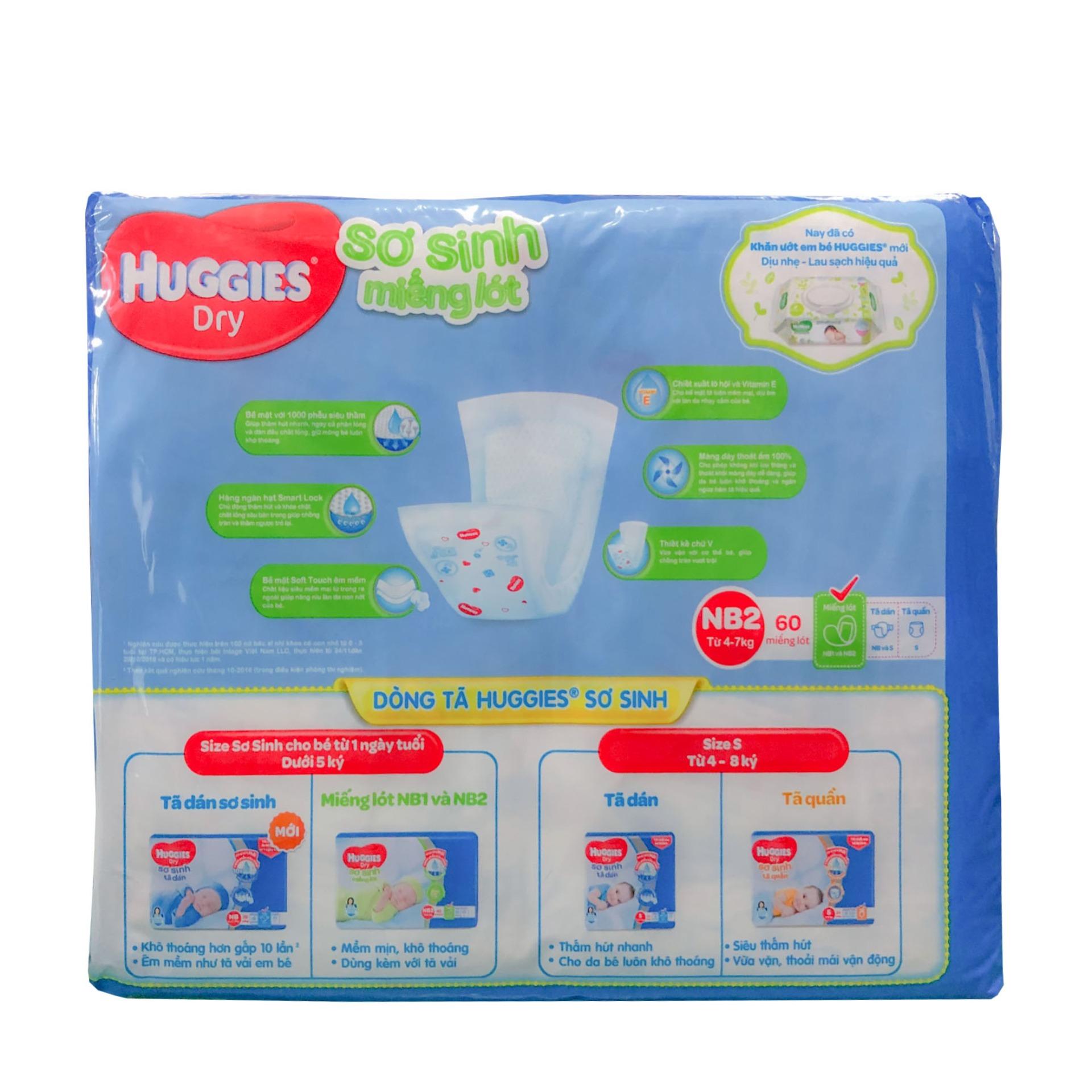 Miếng Lót Sơ Sinh Huggies Newborn 2 Bịch 60 Miếng ( Cho Bé Trên 1 Tháng Tuổi )