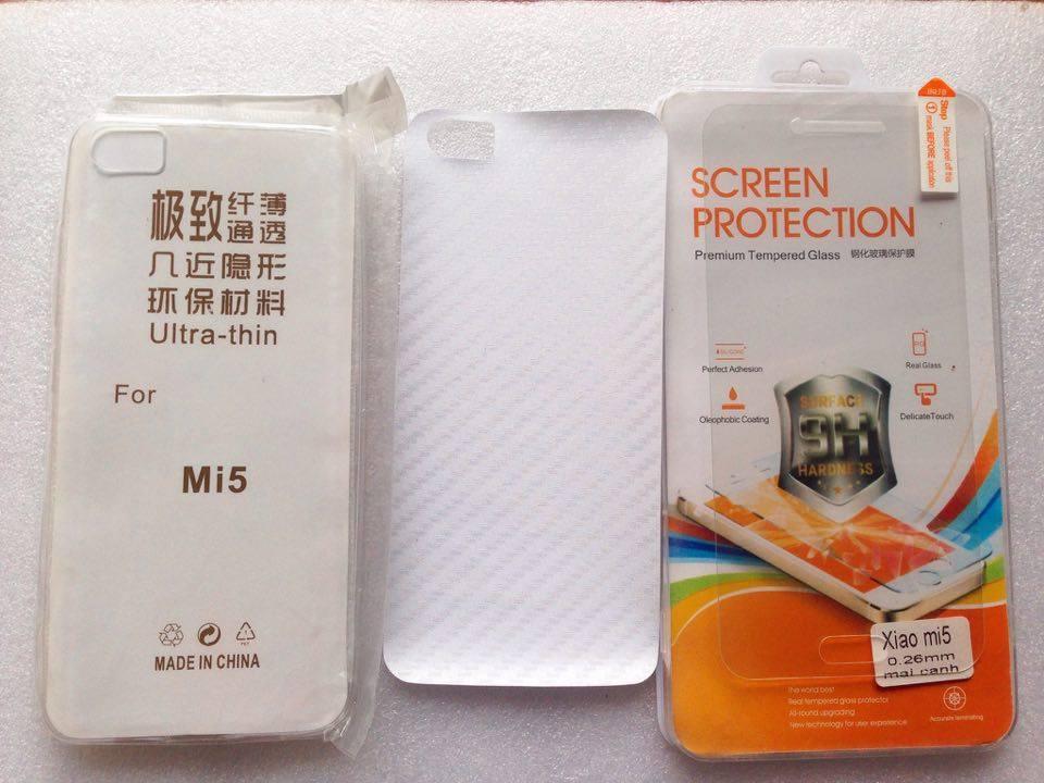 Combo Dán Cacbon Và Kính Cường Lực Xiaomi Mi5 ( Tặng Ốp Silicon )