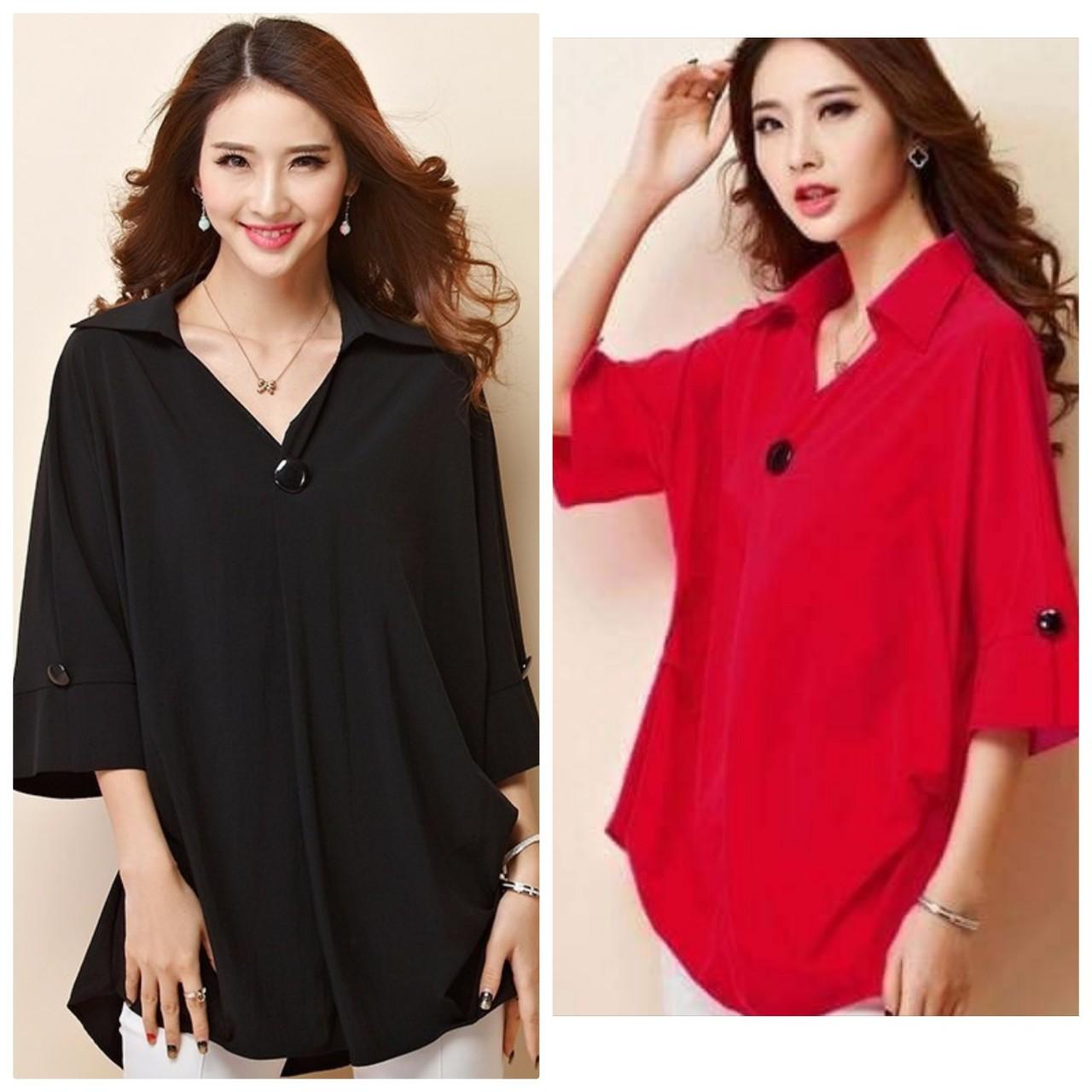 [HCM]ÁO SƠ MI FORM RỘNG PHỐI NÚT ĐỦ SIZE BEYEU1688 - BY1013 (ĐỎ TƯƠI)