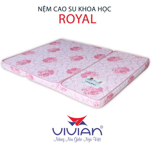 Nệm Cao Su Khoa Học Gấp 3 Royal Vivian (1.2 x 2.0 m) Nền Trắng Hoa Văn Màu Sắc Ngẫu Nhiên