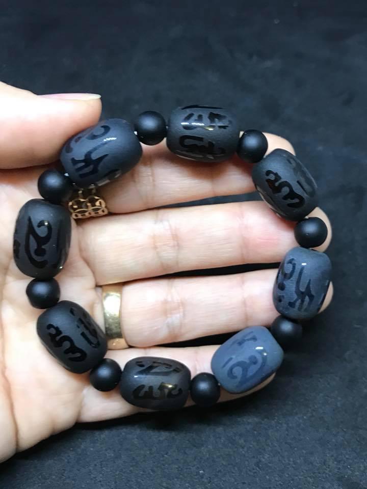 [HCM]VÒNG TAY ĐÁ MÃ NÃO ĐEN NHÁM MAY MẮN-14LY