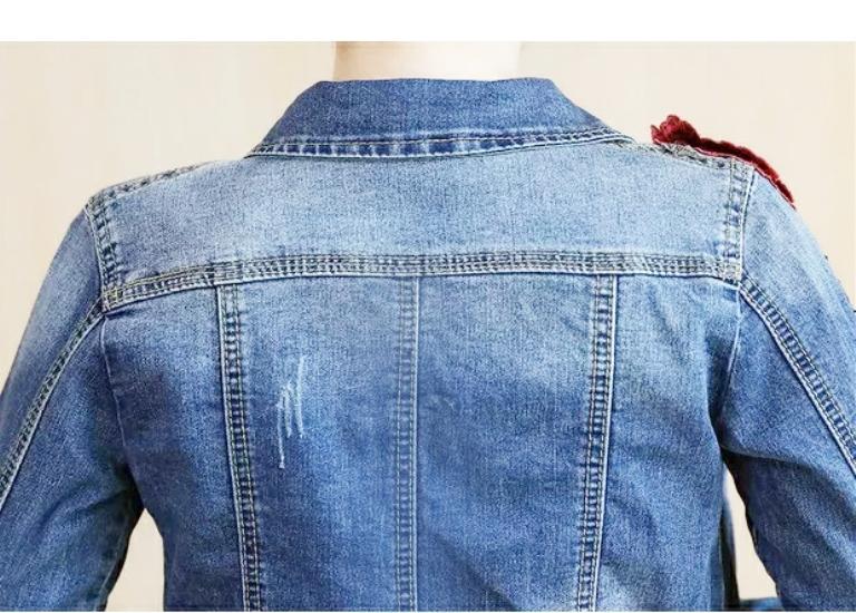 [HCM]ÁO KHOÁC JEANS THÊU HOA HỒNG BY1053A