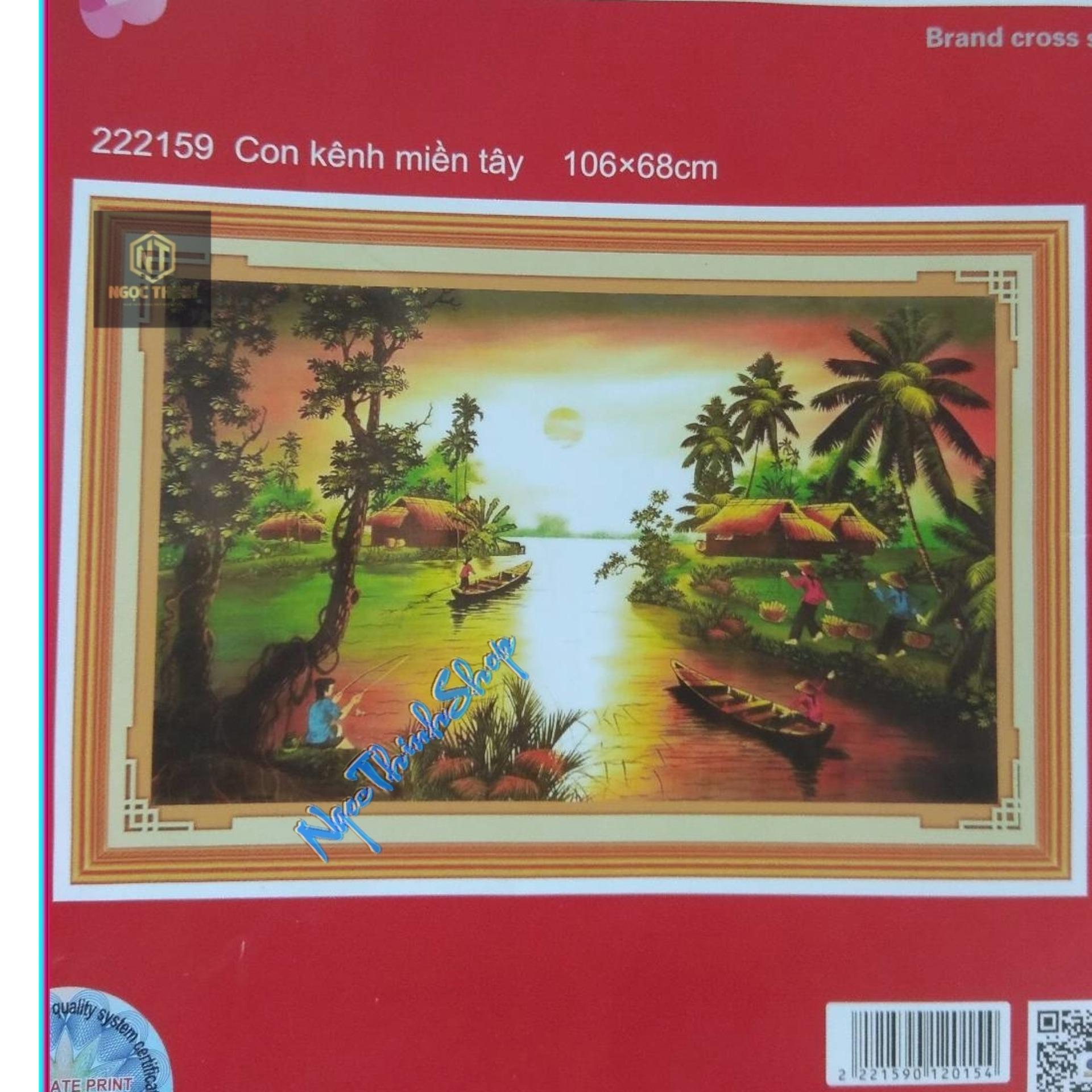 Tranh thêu chữ thập cao cấp phong cảnh DLH-222159 (chưa thêu) đầy đủ, kit, chat, chỉ thêu, kéo, kim