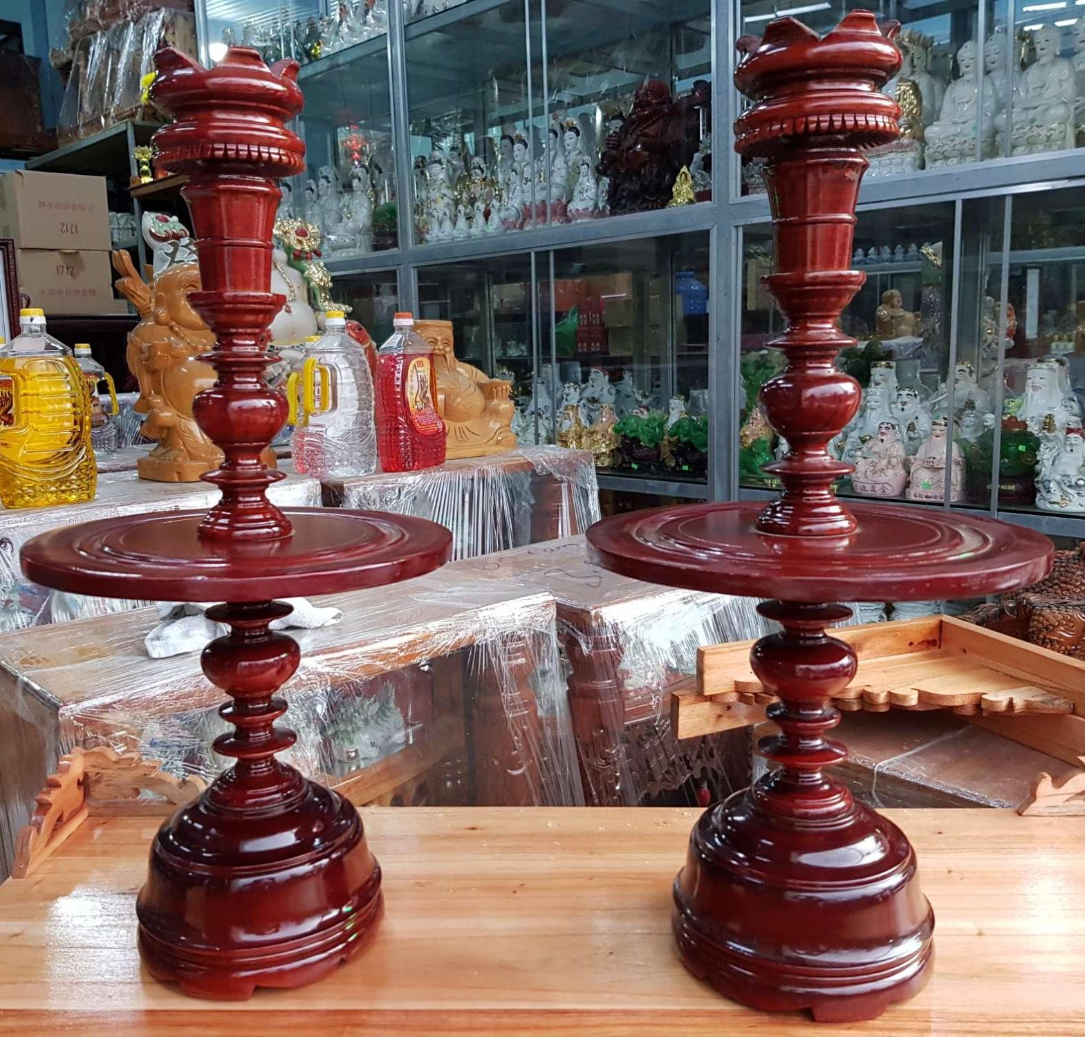Cặp chân đèn gỗ xà cừ cao 53 cm