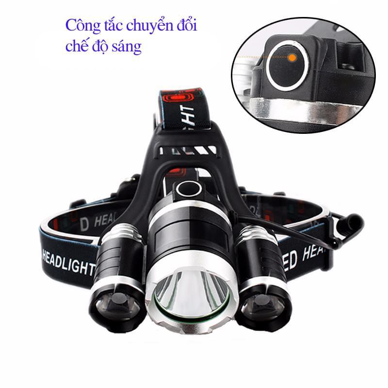 Đèn pin đội đầu 3 bóng T6 dùng 2 pin