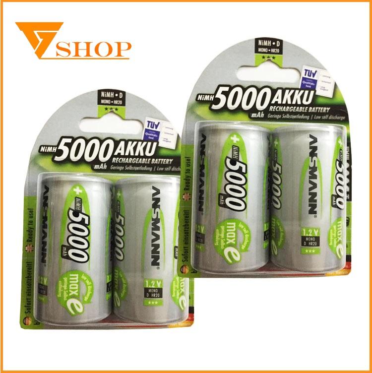 Combo 5 vỉ pin sạc đại D Ansmmann 5000mAh (1 vỉ 2 viên)