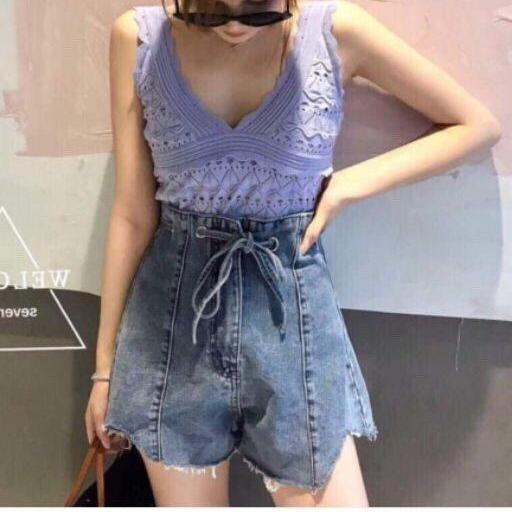 QUẦN SHORT JEAN NỮ LƯNG CAO CỘT NƠ DÂY 547