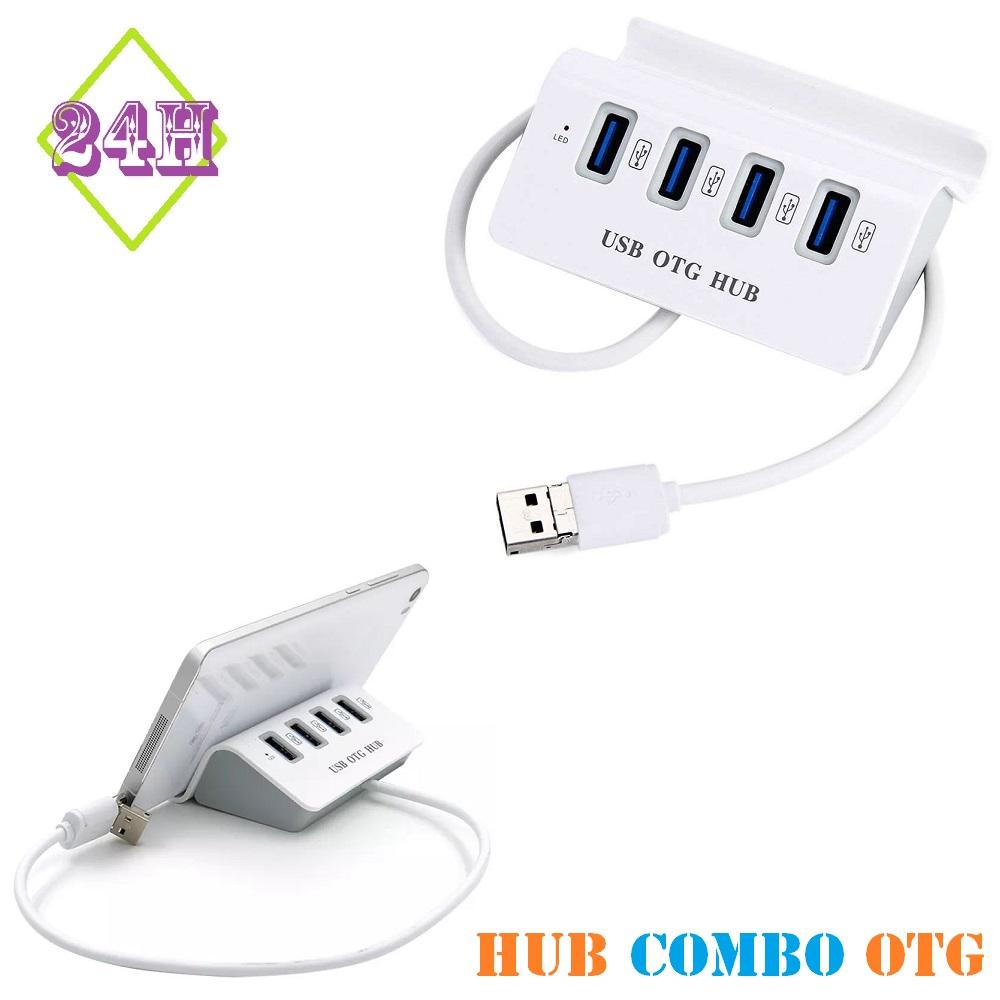 Bộ chia 4 cổng usb otg hub với dock cho điện thoại, máy tính