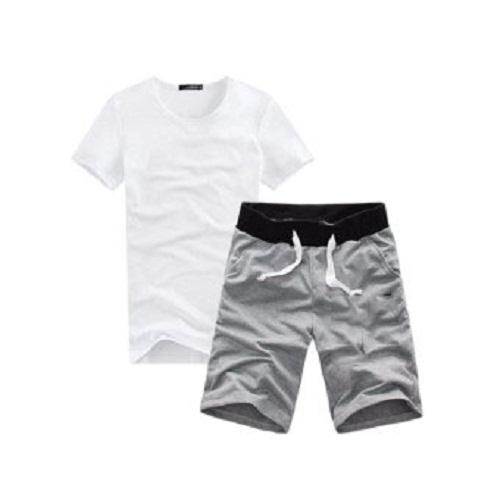 [HCM]Bộ quần short thun và áo thun nam cotton co giãn thấm hút tốt ( trắng/xám )