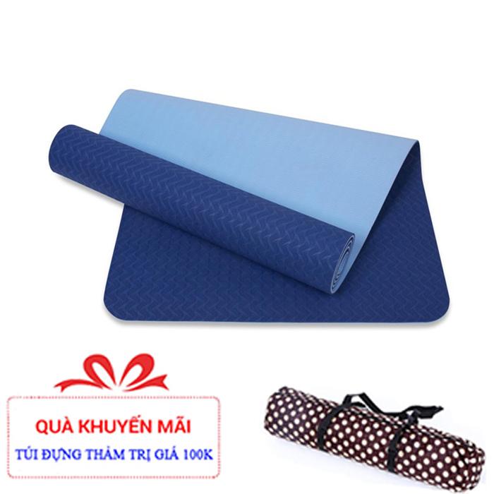 Thảm yoga cao cấp Đài Loan TPE 6mm 2 lớp ( Xanh Dương)+Túi sách đựng thảm