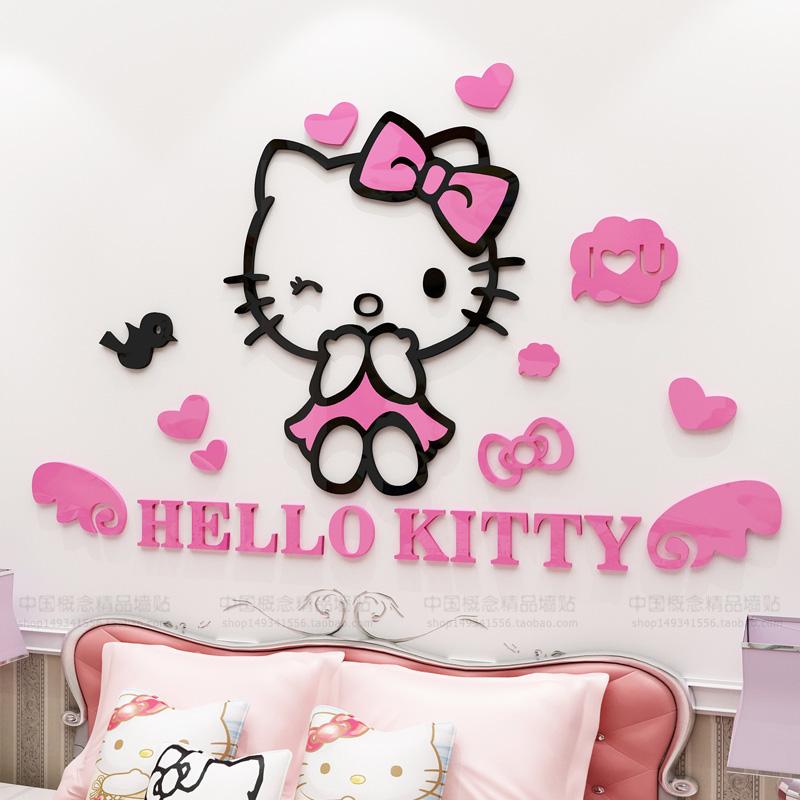 Hello Kitty Hoạt Hình Bố Trí Phòng Con Gái Giấy Dán Tường