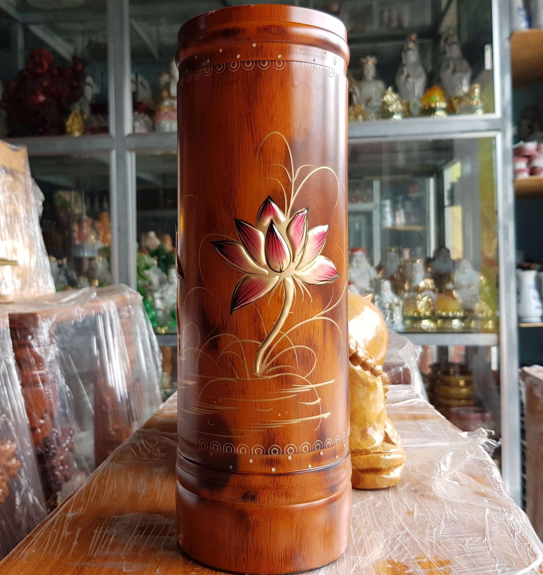 Ống nhang gỗ tràm bông vàng cao 32 cm