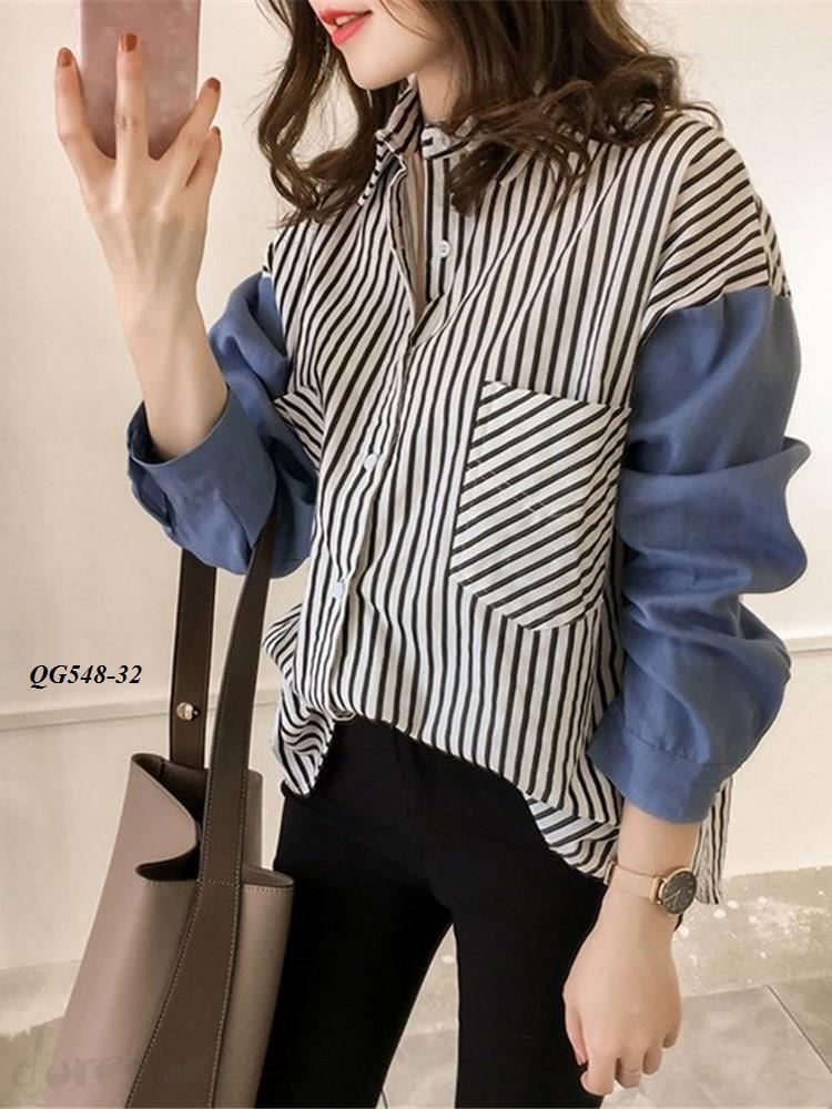 ÁO SƠ MI SỌC PHỐI TAY MÀU - SIZE S-6XL