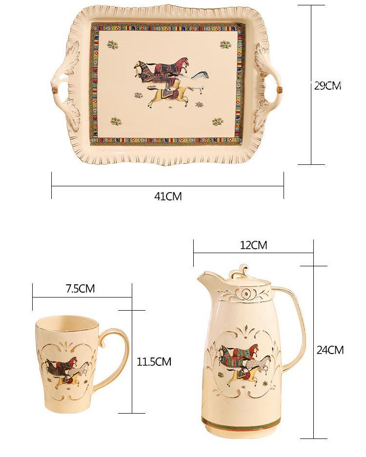 Bộ ấm trà Châu Âu cổ điển 8 chi tiết( gồm khay, tách trà và 6 cốc)