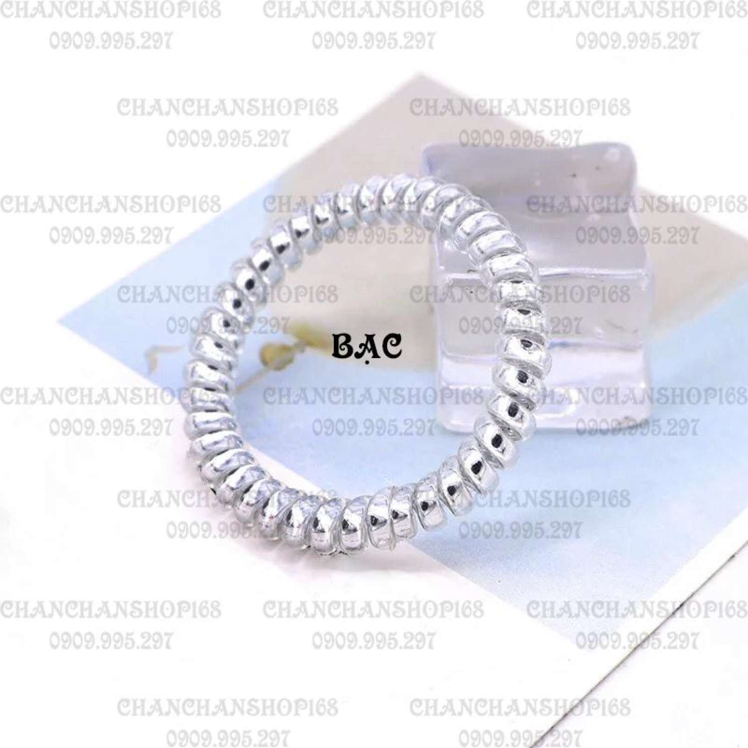 Combo 5 cột tóc lò xo nhũ bạc size lớn đủ màu