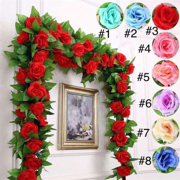 Set 5 dây Hoa hồng leo trang trí siêu đẹp dài 2.4m - hoa giả- hoa lụa cao cấp