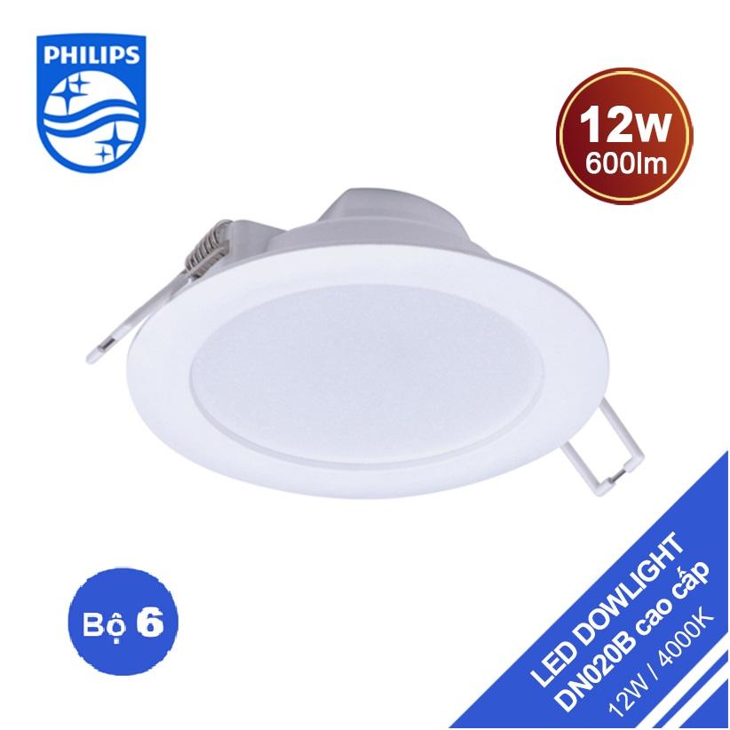 Bộ 6 bóng Đèn Philips LED Downlight âm trần DN020B 12W 4000K - Ánh sáng trung tính