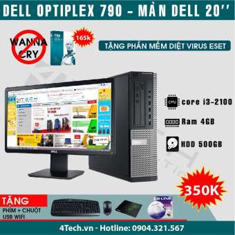 máy tính để bàn dell optiplex 790  intel core i3-2100 ram 4gb hdd 500gb màn hình 20 inch- hàng nhập khẩu + tặng bộ bàn phím chuột usb wifi.