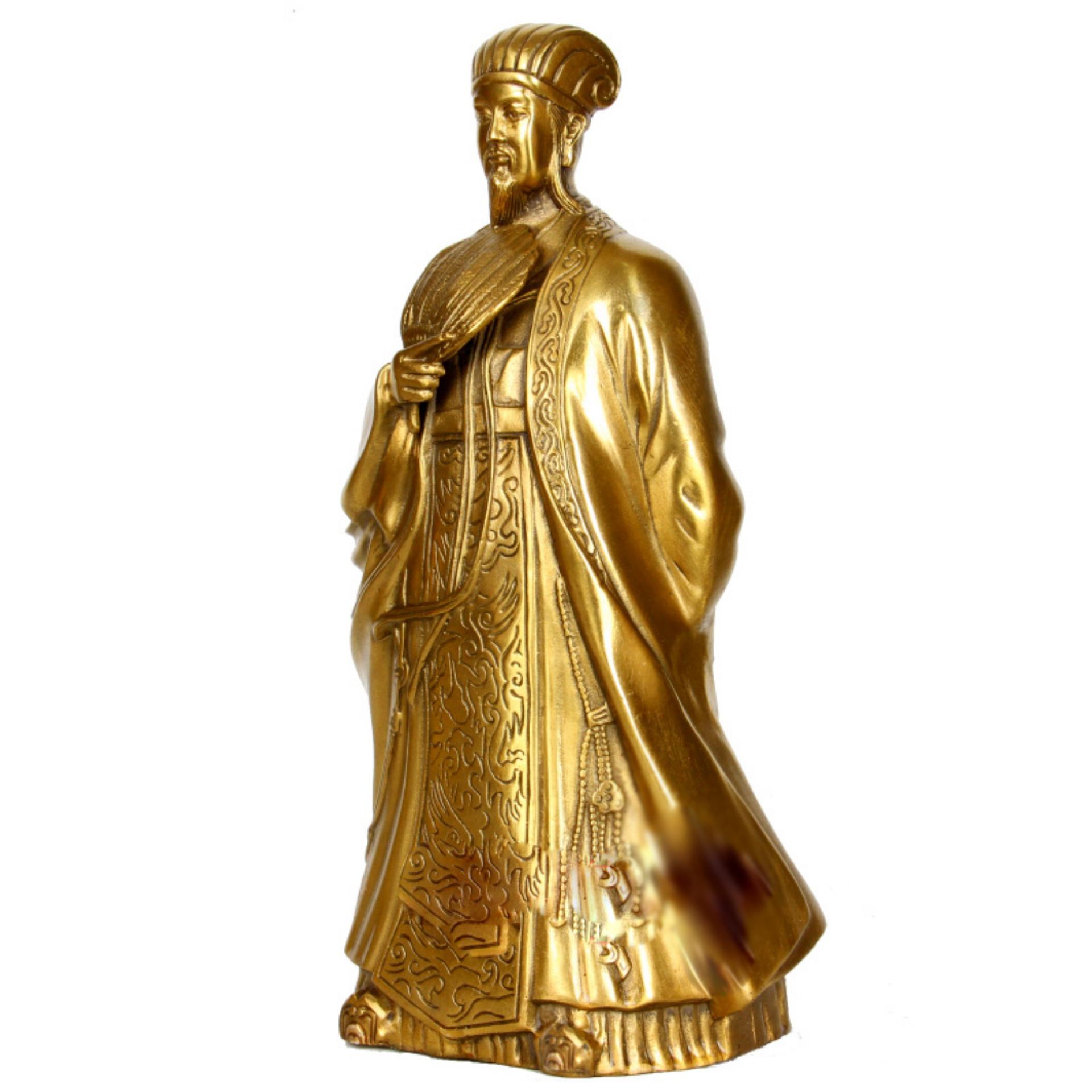 Tượng Khổng Minh (Gia Cát Lượng) - Chất liệu bằng đồng thau nặng 1600g cao 28cm phong thủy Hồng Thắng